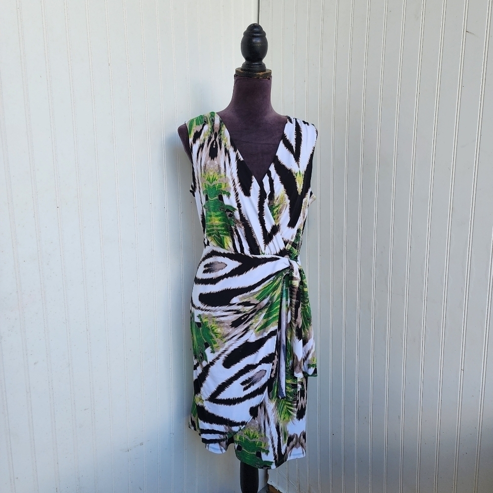 Worthington Wrap Dress Classic Career Stretch Casual Office Green Beige Women M